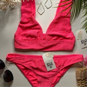 Billabong 🩷 Hot Pink Ribbed Plunge Bikini Top | Tropic Bottoms 🌴🐠